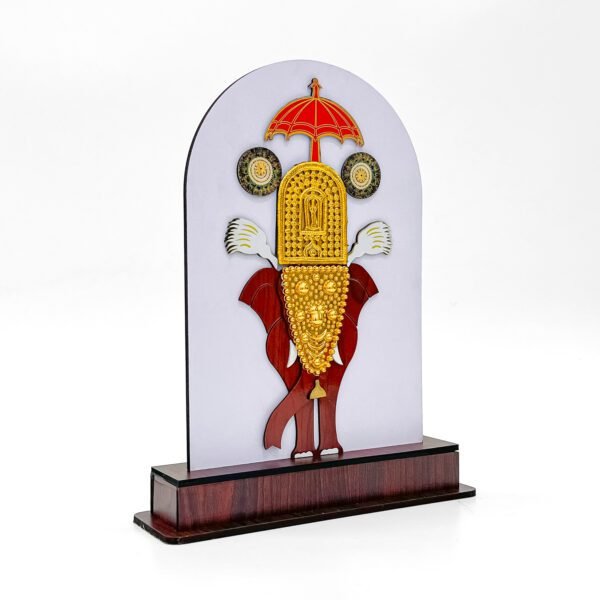 Kerala Nettipattam Elephant Showpiece – Golden Caparison on White Arch Base (Height-13) - Image 2