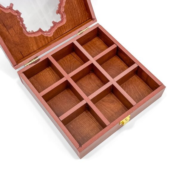 Delhi Map Wooden Spice Box – 8x8x2.6 inch | 9 Slot Heritage Organizer (Empty) - Image 2