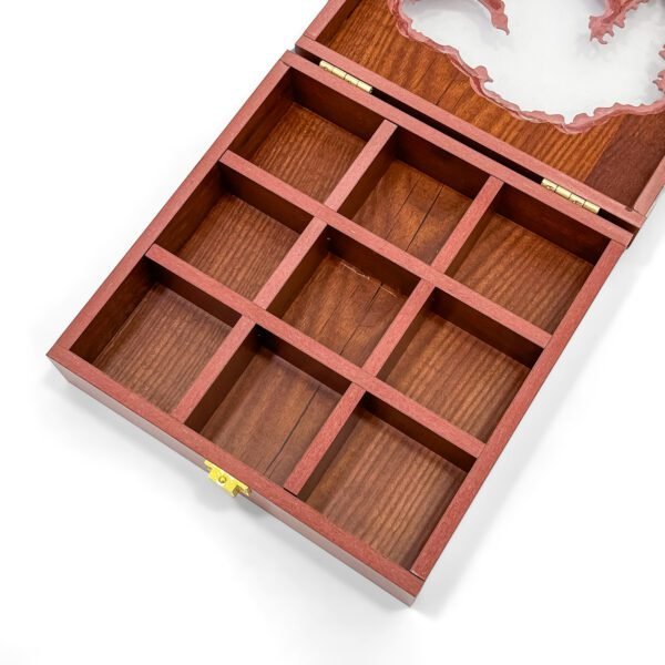 Gujarat Heritage Spice Organizer – 8x8x2.6 inch Wooden Masala Box with Map Cut Lid (Empty) - Image 2
