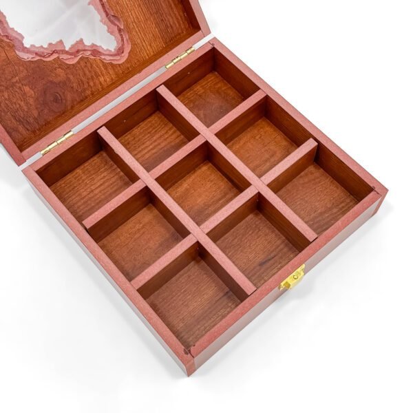Karnataka Legacy Spice Box – 8x8x2.6 inch Wooden Masala Organizer with Map View Lid (Empty) - Image 2