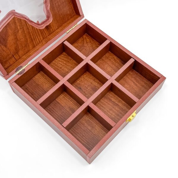 Majestic Kolkata Heritage Spice Box – 8x8x2.6 inch Wooden Organizer with 9 Empty Slots - Image 2