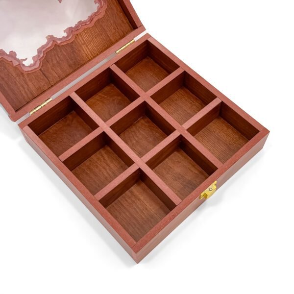 Maharashtra Map-Themed Spice Box – 8x8x2.6 inch Wooden Organizer with State-Shaped Lid (Empty) - Image 2