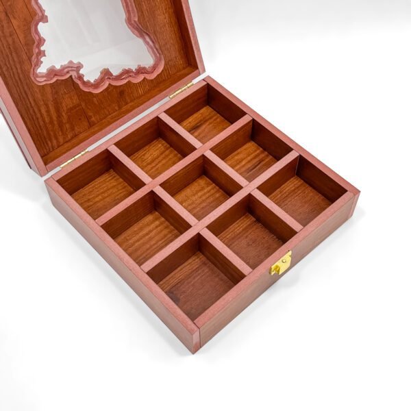 Timeless Tamil Nadu Map Spice Box – 8x8x2.6 inch Wooden State Organizer with Clear Lid (Empty) - Image 2