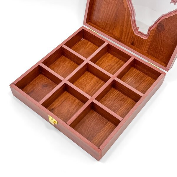 Grandeur Kolkata Map Spice Box – 10x10x2.5 inch Large Wooden Organizer with State-Shaped Transparent Lid (Empty) - Image 2