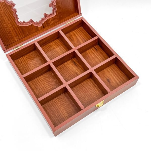 Large Delhi Map Spices Box – 10x10x2.5 inch Wooden Organizer with 9 Empty Slots - Image 2