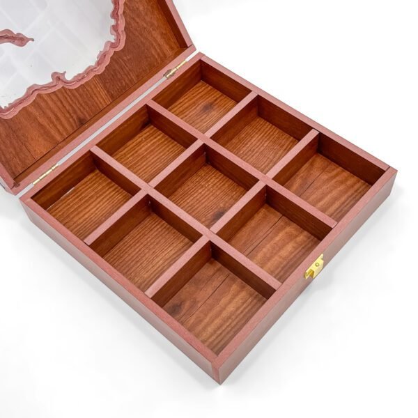 Grand Gujarat Map Spice Box – 10x10x2.5 inch Large Wooden Organizer with 9 Empty Compartments - Image 2