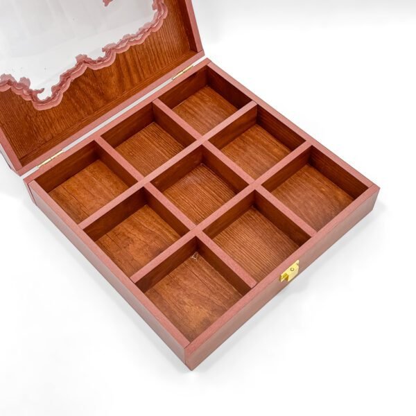 Elite Maharashtra Spice Heritage Box – 10x10x2.5 inch Large Wooden Organizer with Map View Lid (Empty) - Image 2