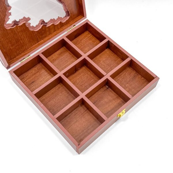Supreme Tamil Nadu Map Spice Vault – 10x10x2.5 inch Wooden Masala Organizer with State-Shaped Transparent Lid (Empty) - Image 2
