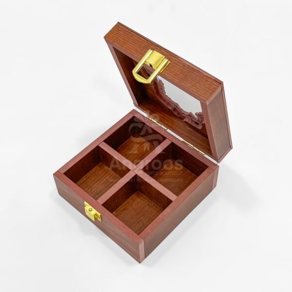 Compact Delhi Map Spice Keeper – 5x5x2.5 inch Mini Wooden Masala Box with State-Cut Lid (Empty) - Image 2