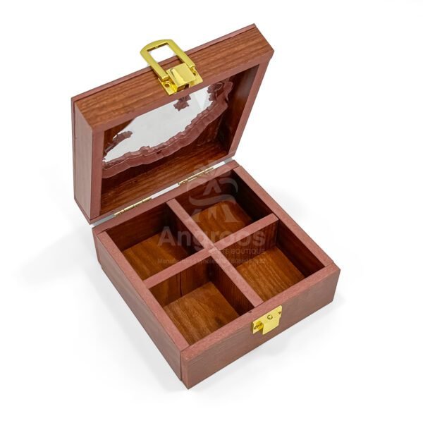 Essence of Gujarat – 5x5x2.5 inch Mini Wooden Spice Box with State-Shaped Lid (Empty) - Image 2