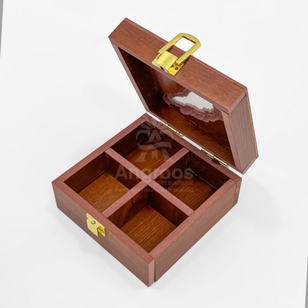 Mini Kerala Map Spices Box – 5x5x2.5 inch Wooden Masala Organizer with 4 Compartments (Empty) - Image 2