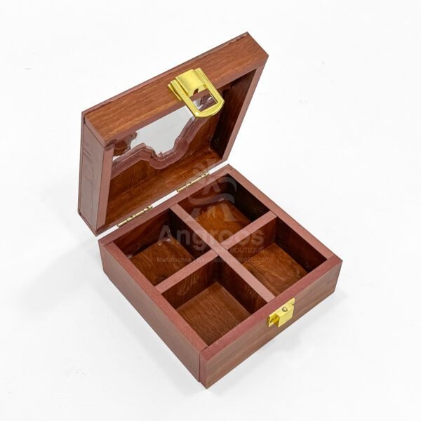 Mini Kolkata Map Spices Box – 5x5x2.5 inch Compact Wooden Organizer with Bengal State Cut Lid - Image 2