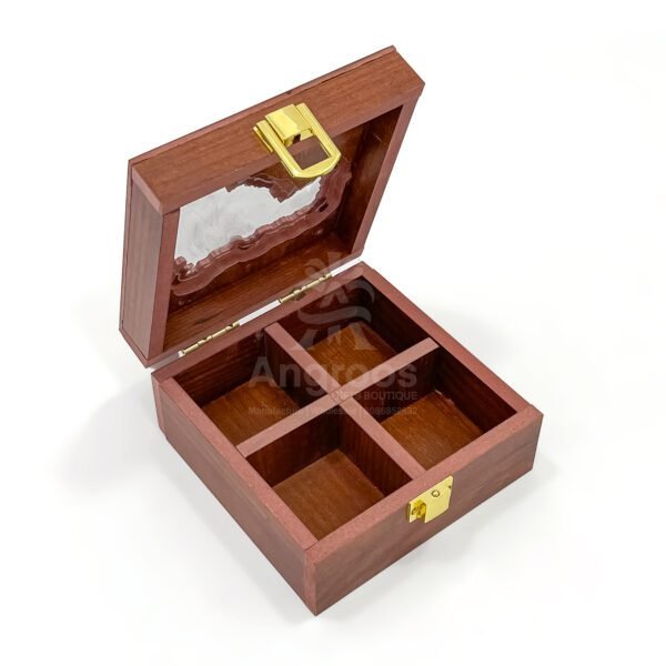 Heritage Mini Maharashtra Map Spices Box – 5x5x2.5 inch Wooden Masala Organizer with State Cut Lid - Image 2