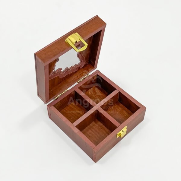 Vintage Mini Tamil Nadu Spice Box – 5x5x2.5 inch Wooden State Map Organizer with Clear Lid (Empty) - Image 2