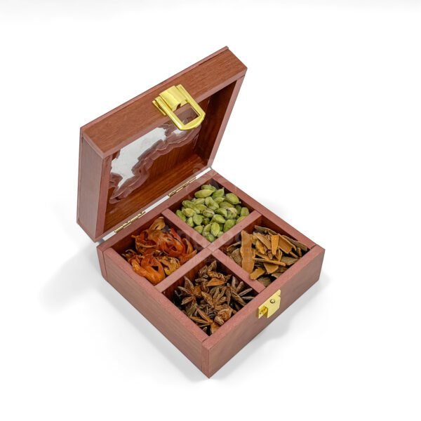 Signature India Map Themed Spices Box – 5x5x2.5 inch Wooden Masala Holder with Premium Whole Spices - Image 2