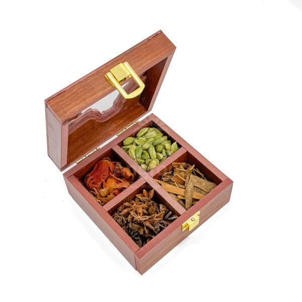 Elegant Kolkata Map Themed Spices Box – 5x5x2.5 inch Wooden Masala Holder with Whole Spices - Image 2