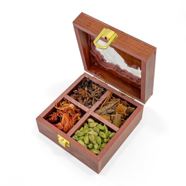 Rustic Maharashtra Map Themed Spices Box – 5x5x2.5 inch Wooden Heritage Masala Case with Whole Spices - Image 2