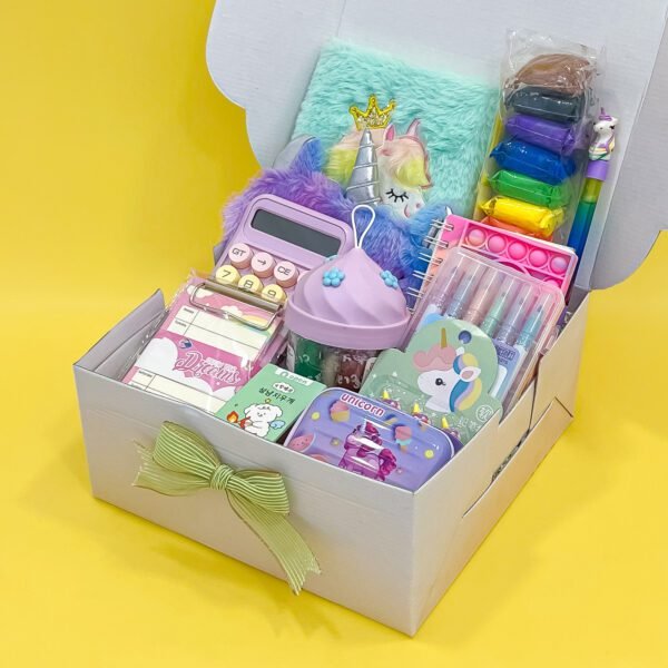 Unicorn Stationery Gift Hamper for Kids – Premium DIY Set with Diary, Clay, Pastel Pens, Erasers, Calculator & More - Image 3