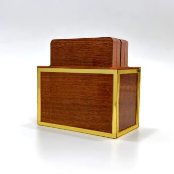 Premium Wooden Coaster Set with Gold Frame Holder – 4 Pieces