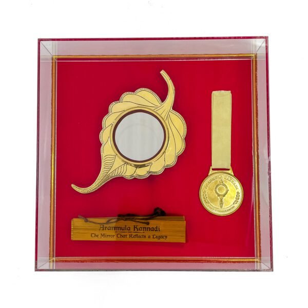 Aranmula Deepam Mirror – 3 x 3 Inch Metal Mirror in Premium Display Case with Golden Base & GI Hologram – Authentic Kerala Gift - Image 3