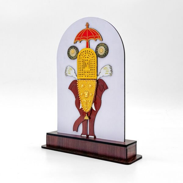 Kerala Nettipattam Elephant Showpiece – Golden Caparison on White Arch Base (Height-13) - Image 3