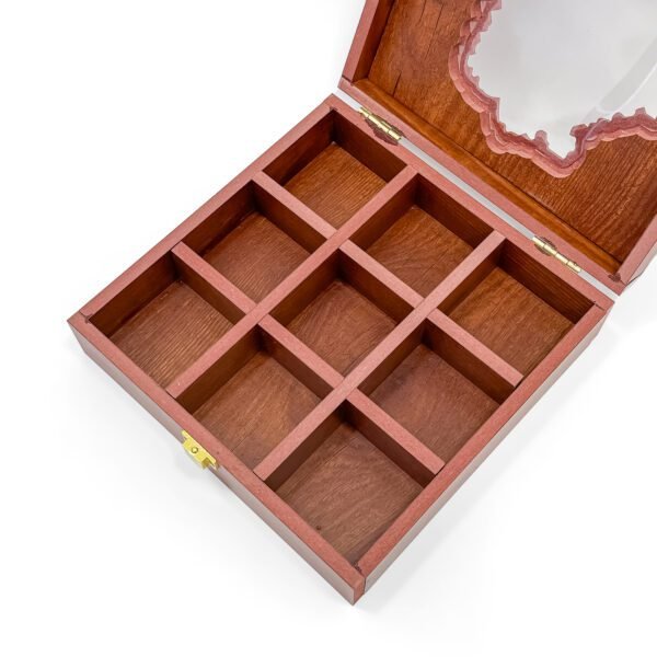 Delhi Map Wooden Spice Box – 8x8x2.6 inch | 9 Slot Heritage Organizer (Empty) - Image 3