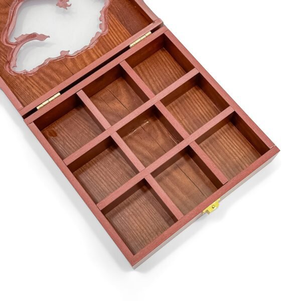 Gujarat Heritage Spice Organizer – 8x8x2.6 inch Wooden Masala Box with Map Cut Lid (Empty) - Image 3