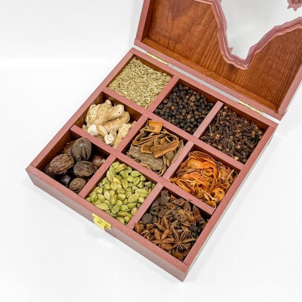 Regal Kolkata Spice Vault – 8x8x2.6 inch Wooden Heritage Box with 9 Premium Whole Spices - Image 3