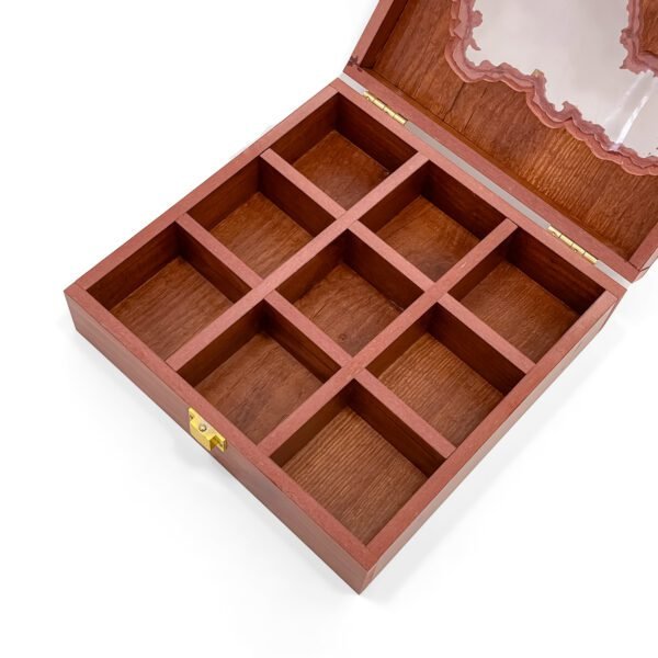 Maharashtra Map-Themed Spice Box – 8x8x2.6 inch Wooden Organizer with State-Shaped Lid (Empty) - Image 3