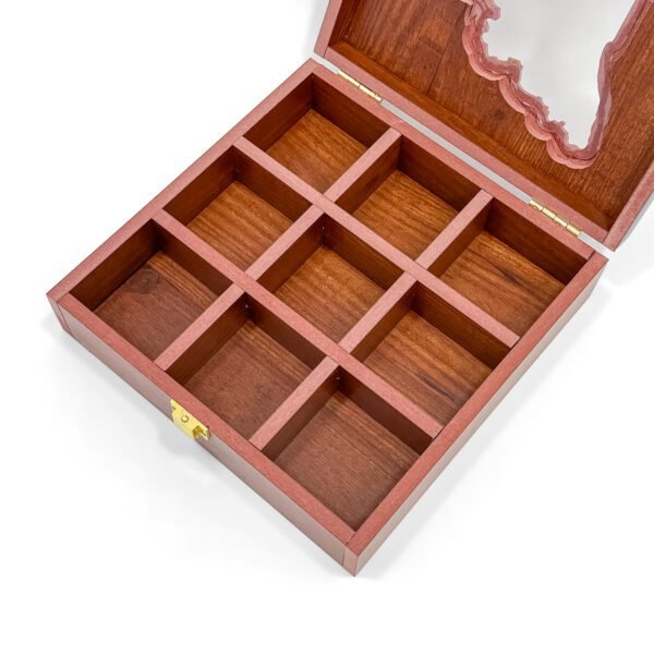 Timeless Tamil Nadu Map Spice Box – 8x8x2.6 inch Wooden State Organizer with Clear Lid (Empty) - Image 3