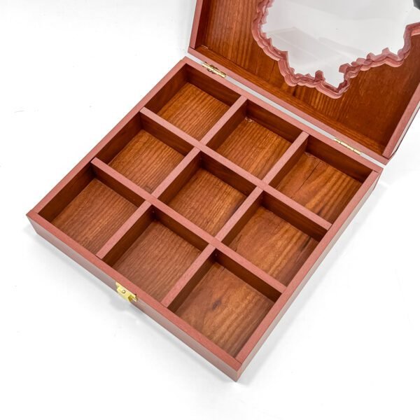 Large Delhi Map Spices Box – 10x10x2.5 inch Wooden Organizer with 9 Empty Slots - Image 3