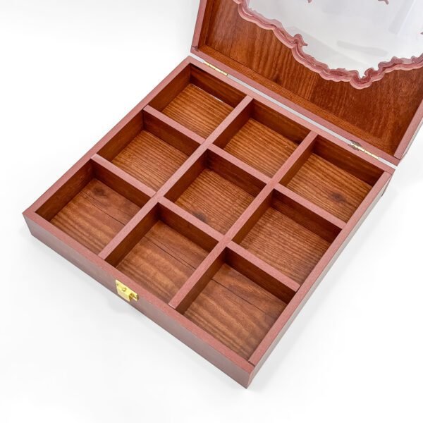 Grand Gujarat Map Spice Box – 10x10x2.5 inch Large Wooden Organizer with 9 Empty Compartments - Image 3