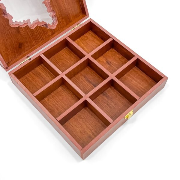 Prestige Karnataka Map Spice Chest – 10x10x2.5 inch Deluxe Wooden Masala Box with Transparent State Lid (Empty) - Image 3