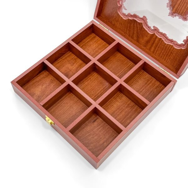 Elite Maharashtra Spice Heritage Box – 10x10x2.5 inch Large Wooden Organizer with Map View Lid (Empty) - Image 3