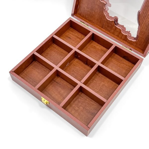 Supreme Tamil Nadu Map Spice Vault – 10x10x2.5 inch Wooden Masala Organizer with State-Shaped Transparent Lid (Empty) - Image 3