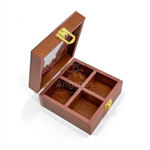 Compact Delhi Map Spice Keeper – 5x5x2.5 inch Mini Wooden Masala Box with State-Cut Lid (Empty) - Image 3