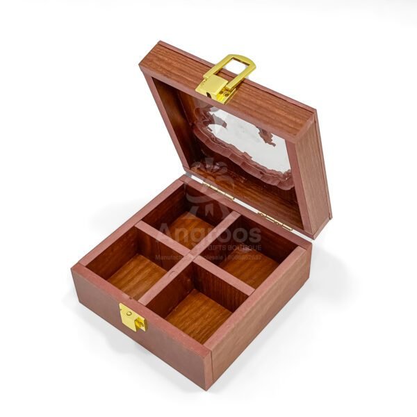 Essence of Gujarat – 5x5x2.5 inch Mini Wooden Spice Box with State-Shaped Lid (Empty) - Image 3