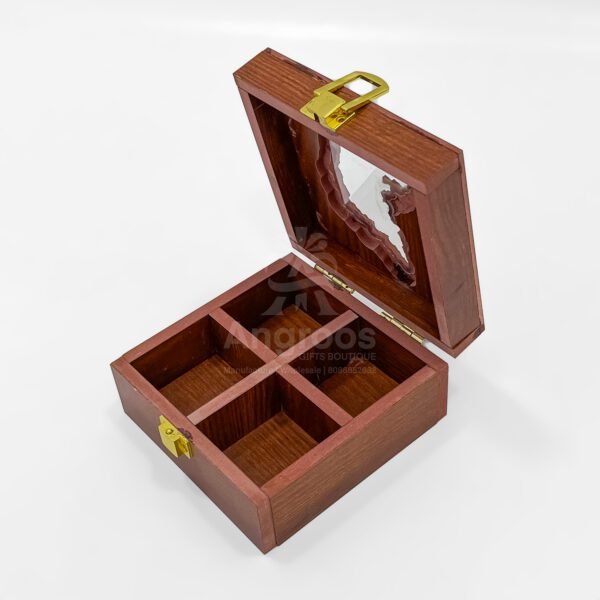 Classic Karnataka Mini Spice Vault – 5x5x2.5 inch Wooden Box with State Map Lid (Empty) - Image 3