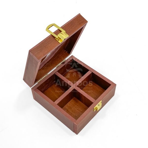 Mini Kerala Map Spices Box – 5x5x2.5 inch Wooden Masala Organizer with 4 Compartments (Empty) - Image 3
