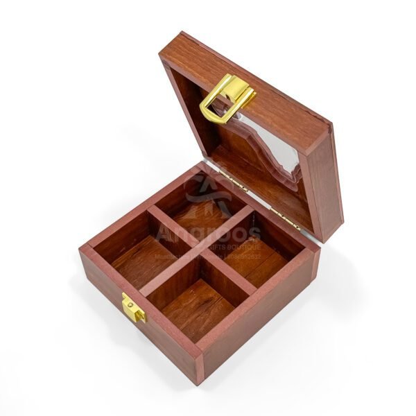 Mini Kolkata Map Spices Box – 5x5x2.5 inch Compact Wooden Organizer with Bengal State Cut Lid - Image 3
