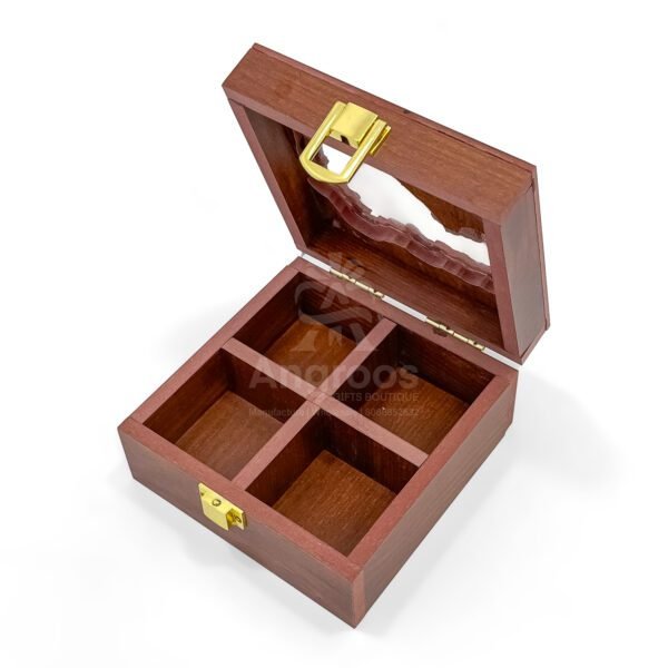 Heritage Mini Maharashtra Map Spices Box – 5x5x2.5 inch Wooden Masala Organizer with State Cut Lid - Image 3
