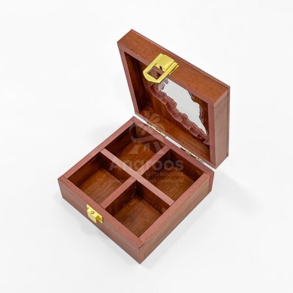 Vintage Mini Tamil Nadu Spice Box – 5x5x2.5 inch Wooden State Map Organizer with Clear Lid (Empty) - Image 3