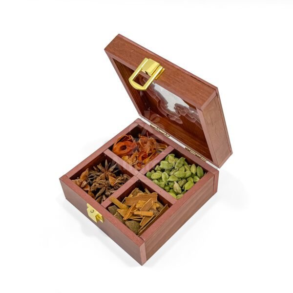 Signature India Map Themed Spices Box – 5x5x2.5 inch Wooden Masala Holder with Premium Whole Spices - Image 3