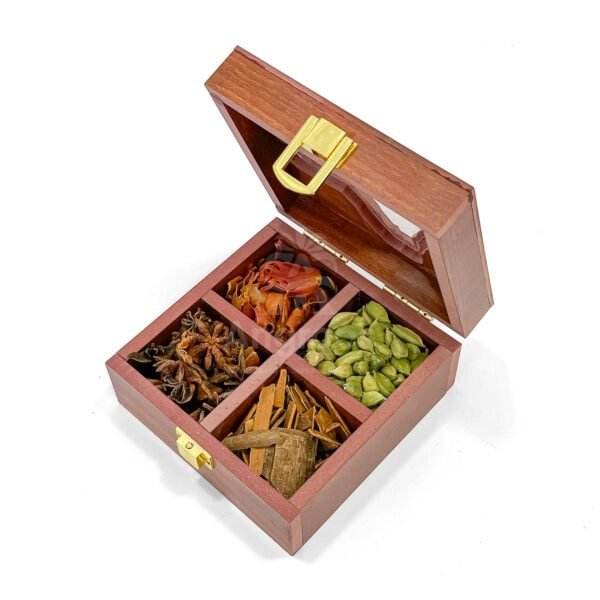 Elegant Kolkata Map Themed Spices Box – 5x5x2.5 inch Wooden Masala Holder with Whole Spices - Image 3
