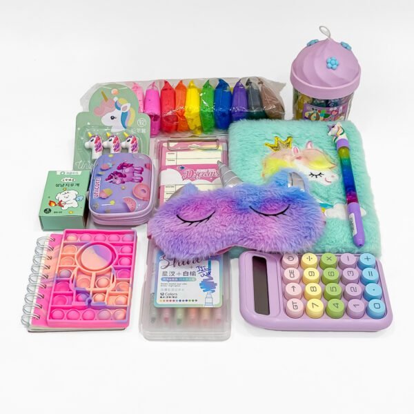 Unicorn Stationery Gift Hamper for Kids – Premium DIY Set with Diary, Clay, Pastel Pens, Erasers, Calculator & More - Image 4