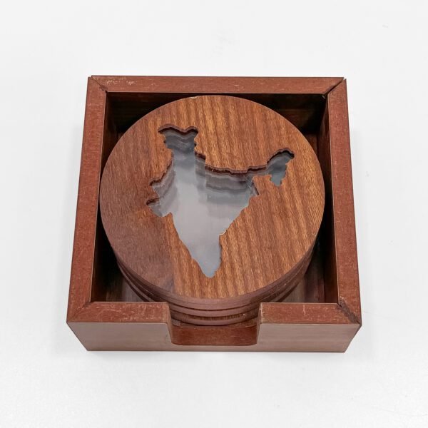 Handcrafted Round Wooden Coaster Set with India Map Cutout - Image 4