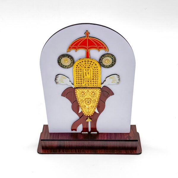Kerala Nettipattam Elephant Showpiece – Golden Caparison on White Arch Base (Height-13) - Image 4
