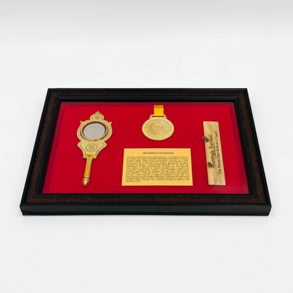 Framed Aranmula Kannadi Gift Set – Mirror, Heritage Medal, Tag & Plaque Geographical Indicated hologram (12 inch H) - Image 4