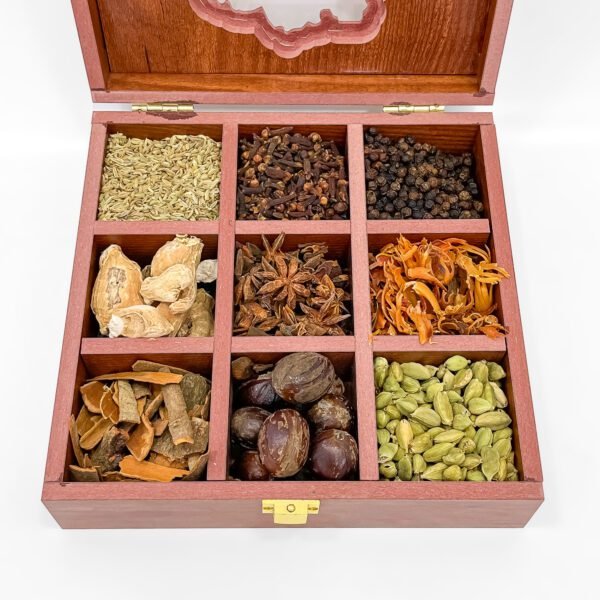 Delhi Map Wooden Spice Box – 8x8x2.6 inch | 9 Slot Organizer with Premium Whole Spices - Image 4