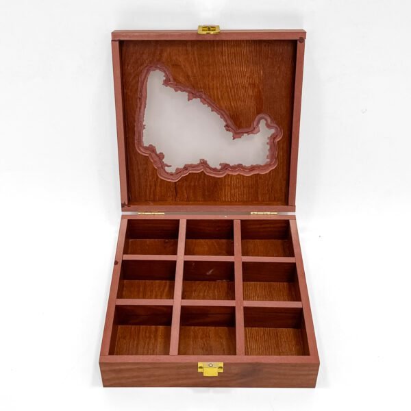 Maharashtra Map-Themed Spice Box – 8x8x2.6 inch Wooden Organizer with State-Shaped Lid (Empty) - Image 4